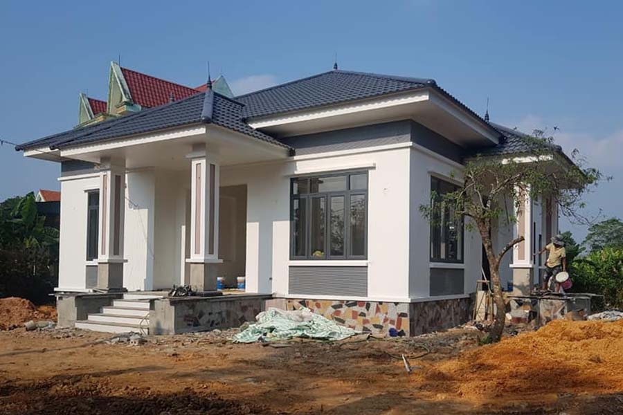 Nhà cấp 4 mái Nhật kích thước 11x11m 3 phòng ngủ mái ngói màu ghi