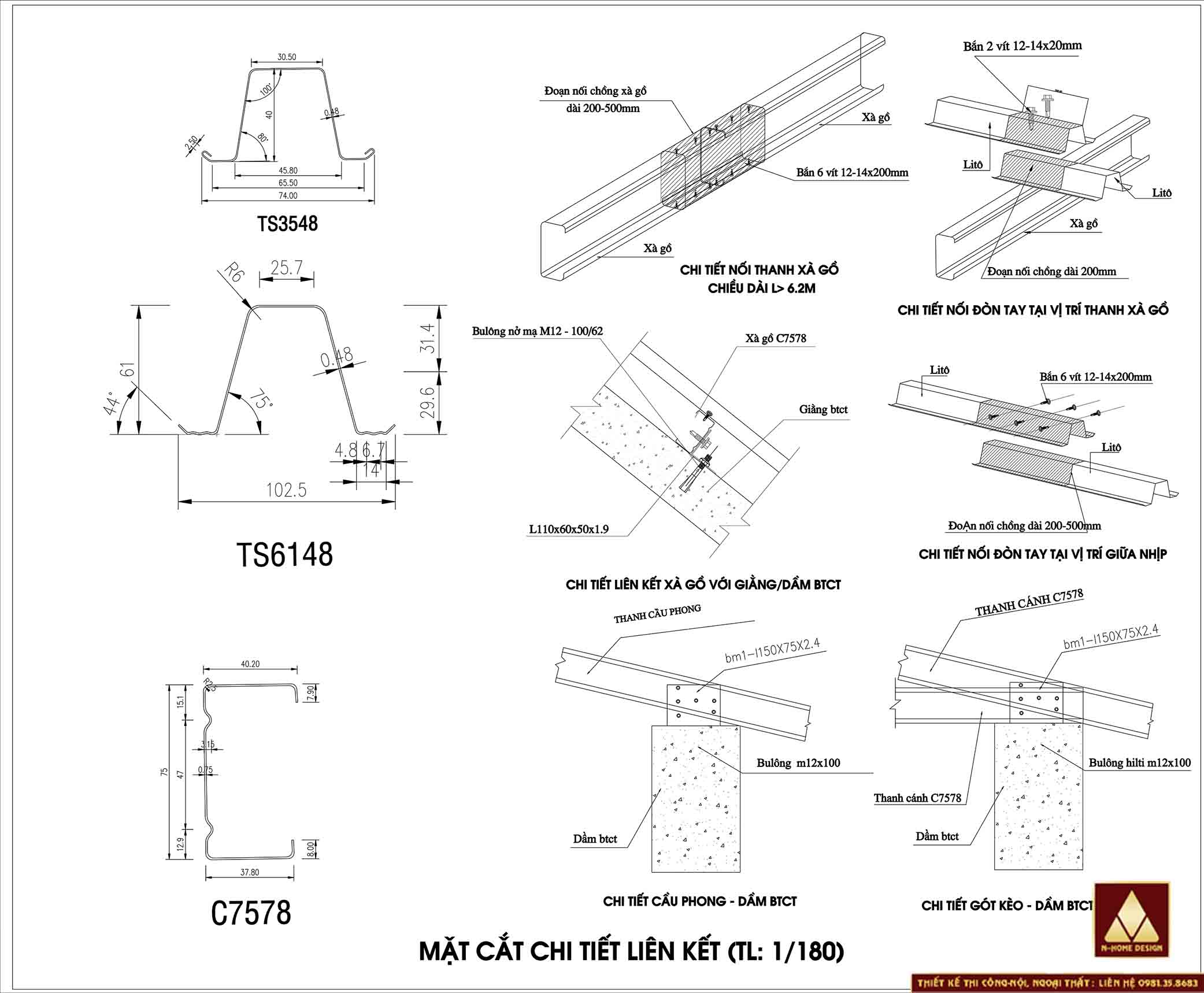 chi tiết liên kết khung kèo mái nhật