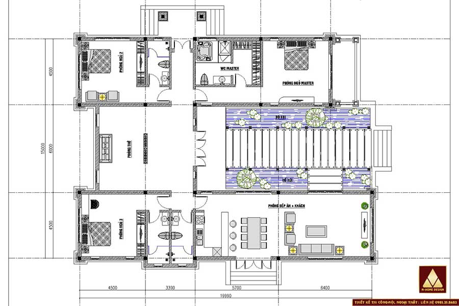 Mặt bằng công năng nhà chữ U mái nhật diện tích 280m2