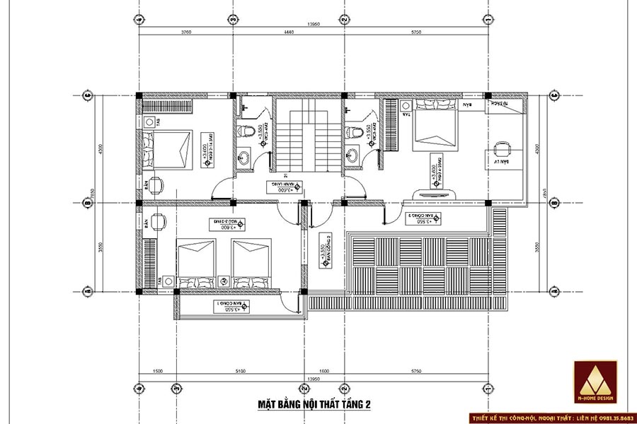 Mặt bằng công năng tầng mẫu nhà chữ L mái nhật hiện đại 17x10 2 tầng