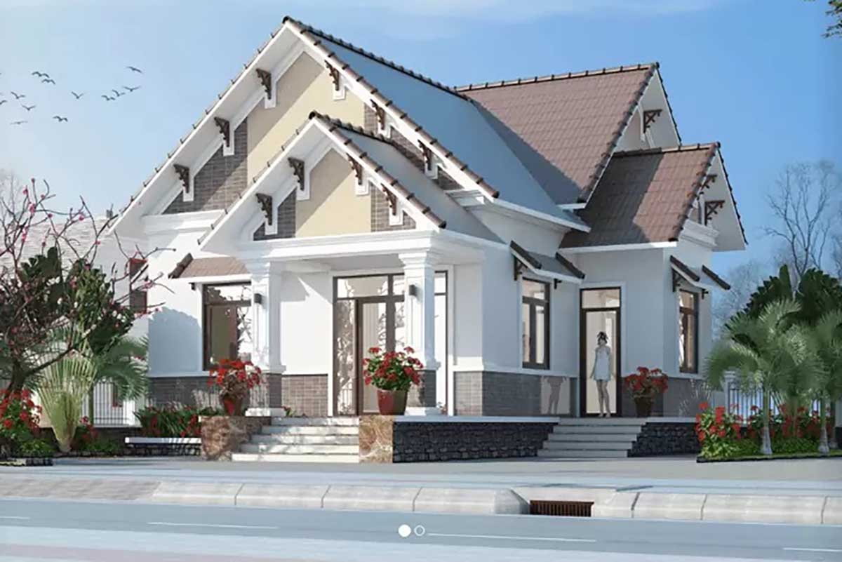 mẫu nhà mái thái 4 phòng ngủ diện tích 150m2 hiện đại, mái lợp ngói nâu