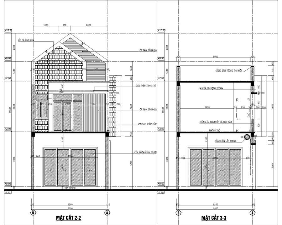 bản vẽ mặt cắt ngang nhà