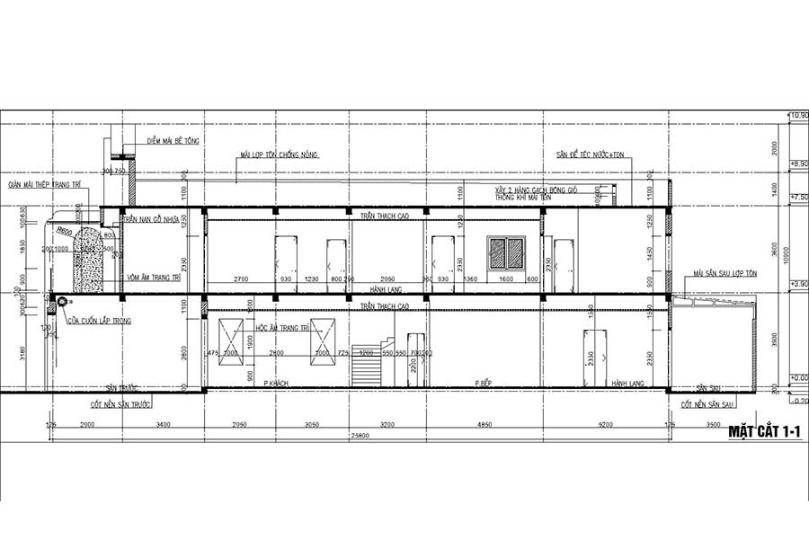 bản vẽ mặt cắt dọc nhà