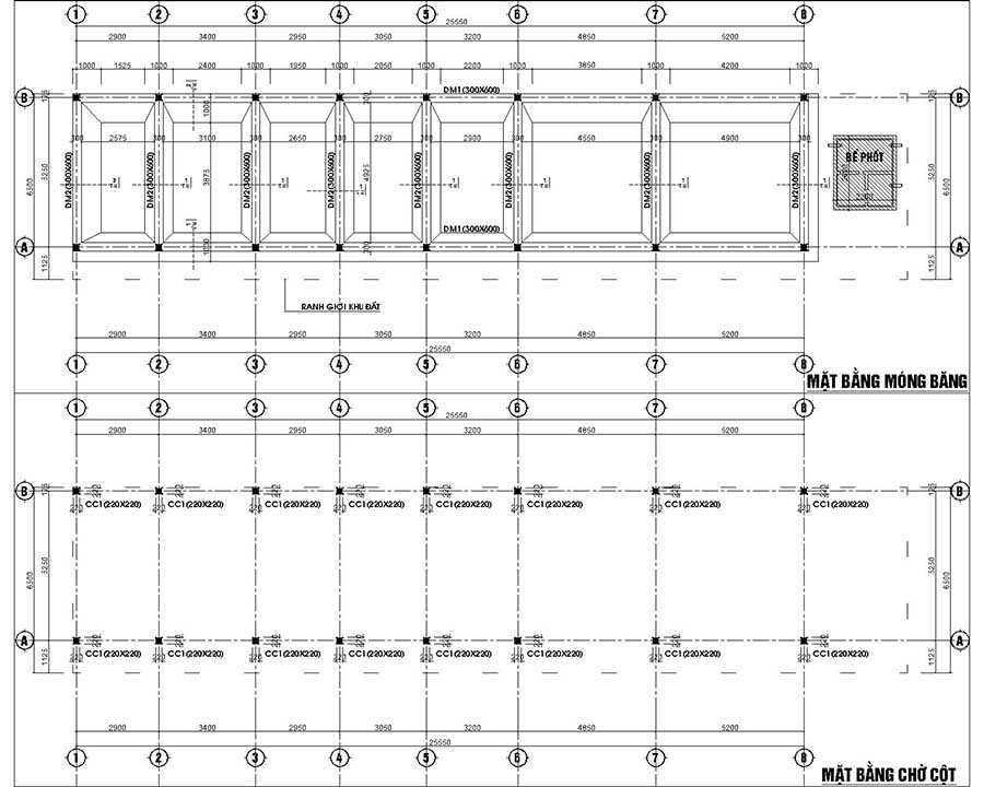 bản vẽ kết cấu mặt bằng móng, mặt bằng định vị cột