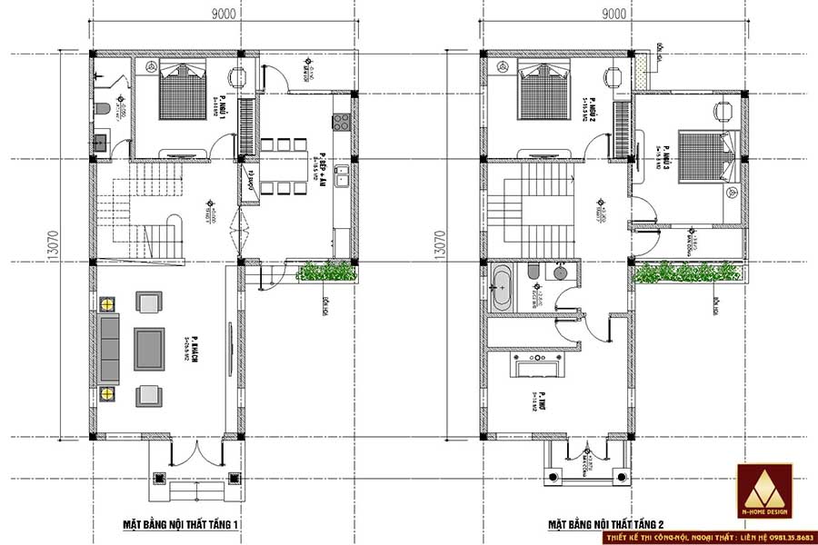 bản vẽ mặt bằng tầng 1 và tầng 2