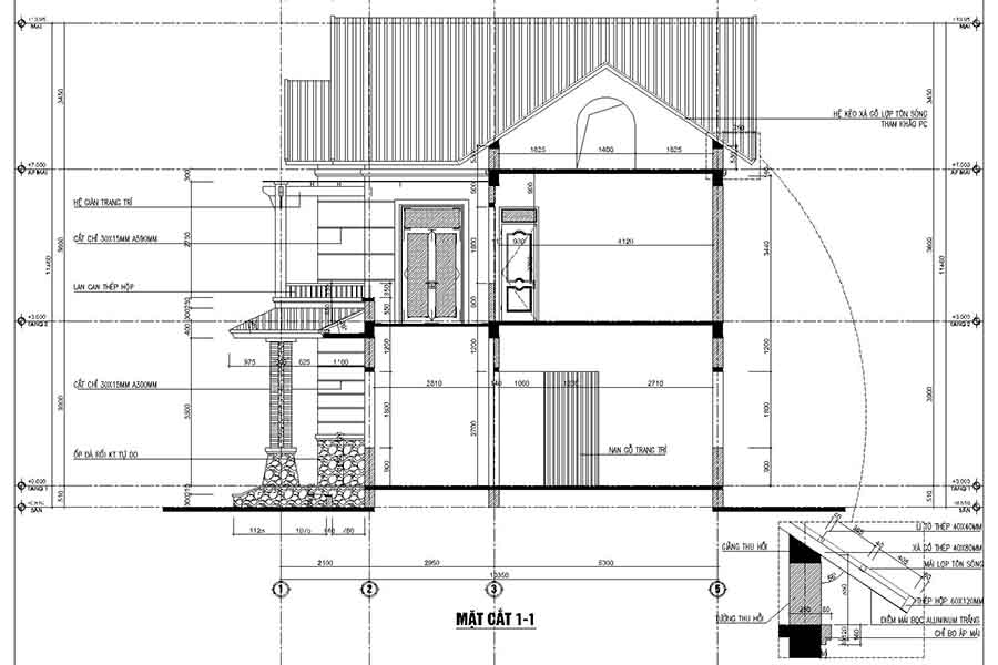 bản vẽ mặt cắt dọc nhà