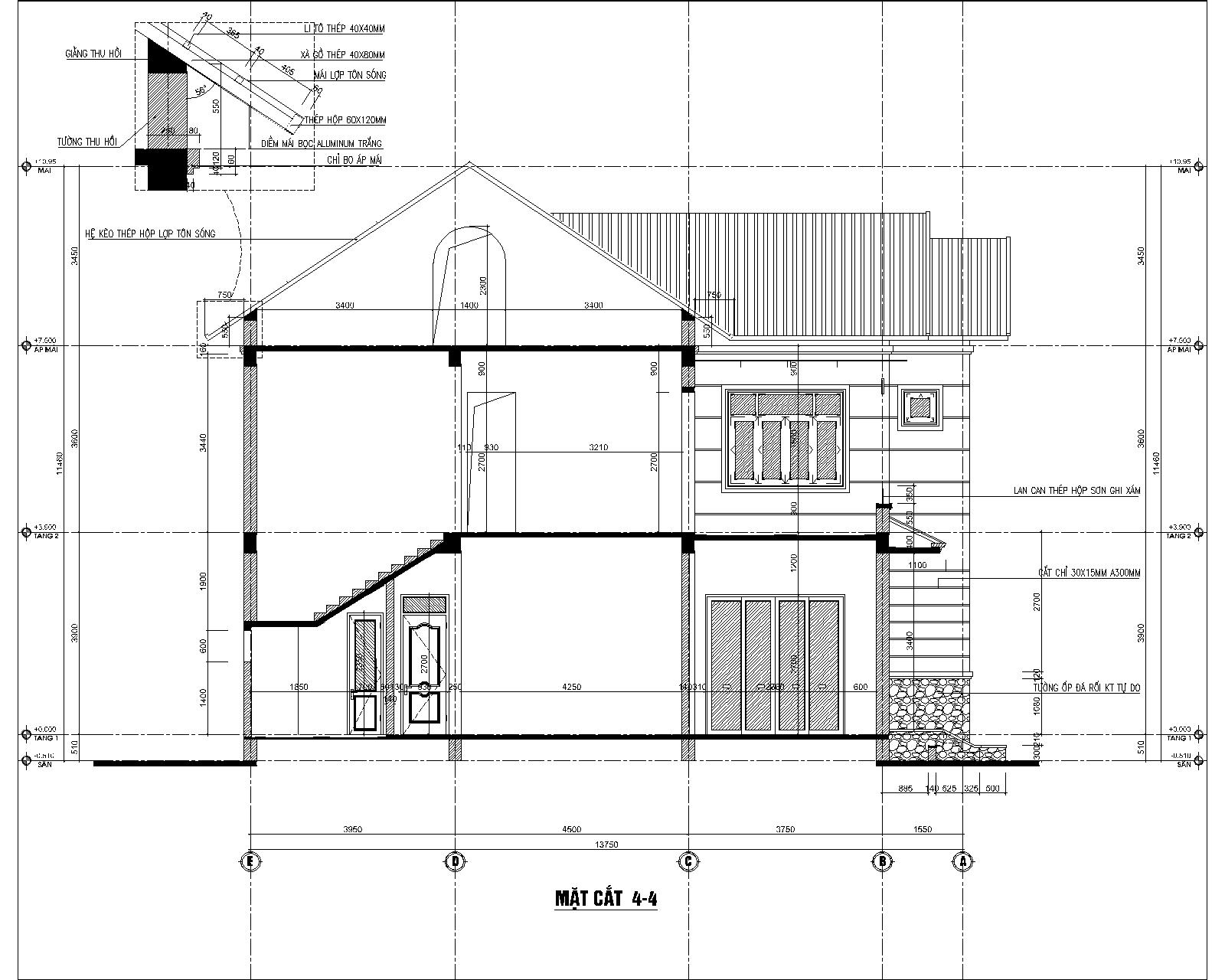 bản vẽ mặt cắt ngang nhà