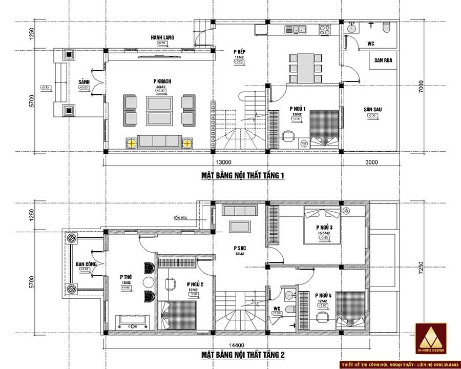 Mặt bằng bố trí công năng tầng 1+2