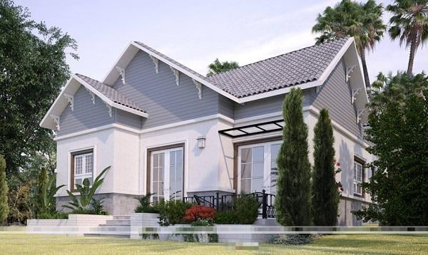 giả nhà mái thái diện tích 80m2 có 2 phòng ngủ, phong cách hiện đại