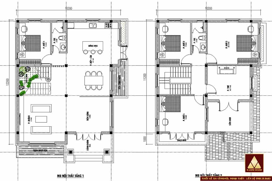 Mặt bằng bố trí công năng tầng 1+2