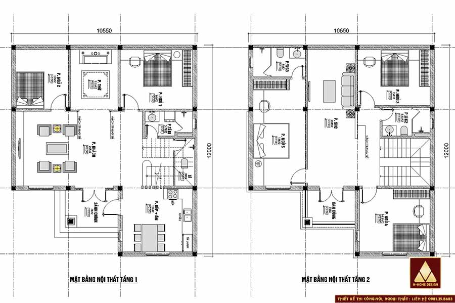 Mặt bằng nội thất tầng 1+2