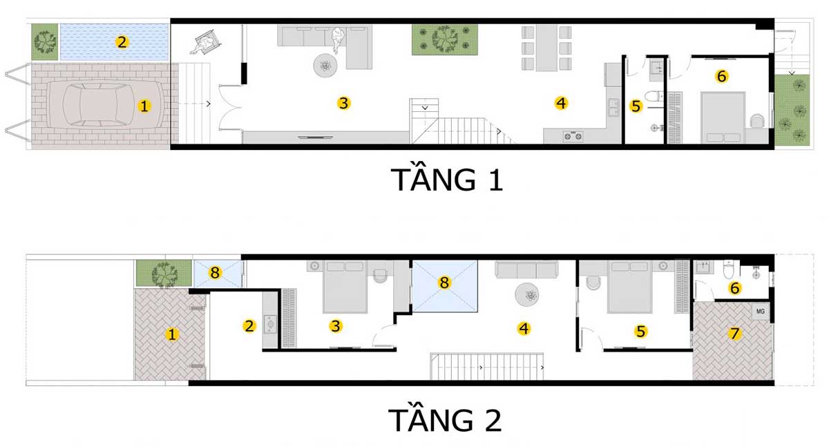 Mặt bằng nội thất tầng 1+2