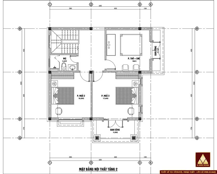 Mặt bằng bố trí công năng tầng 2