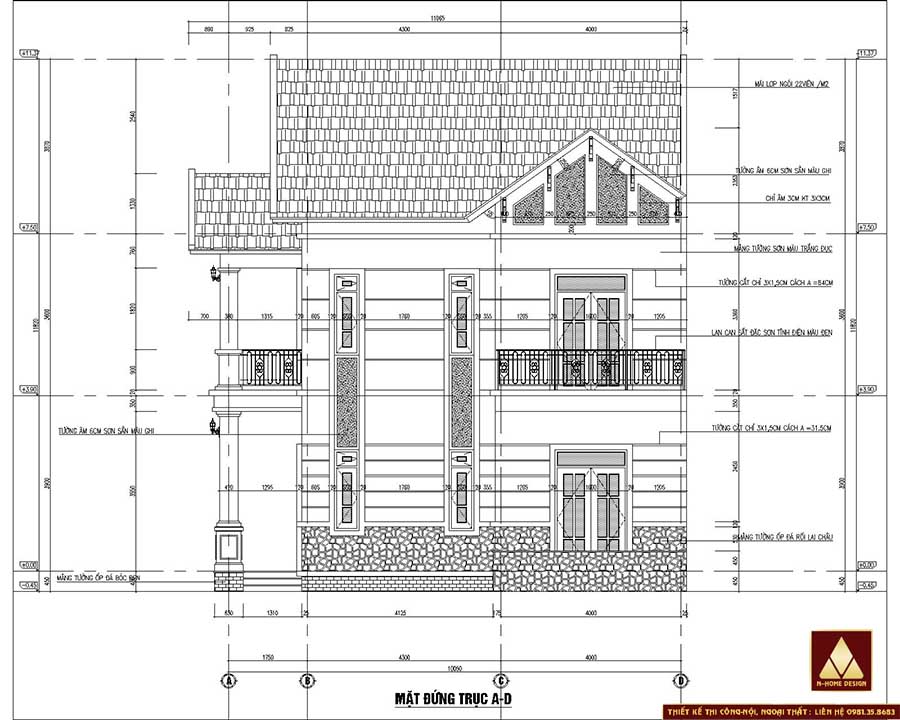 Chi tiết bản vẽ mặt bên của căn nhà