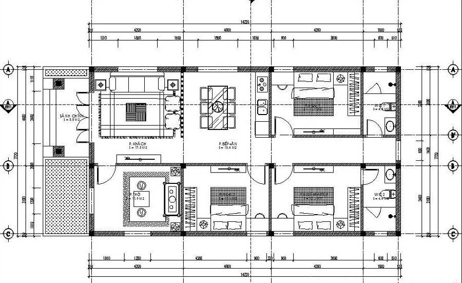 Mặt bằng bố trí công năng nội thất, thiết kế 2 vệ sinh cuối nhà luôn đảm bảo và vệ sinh