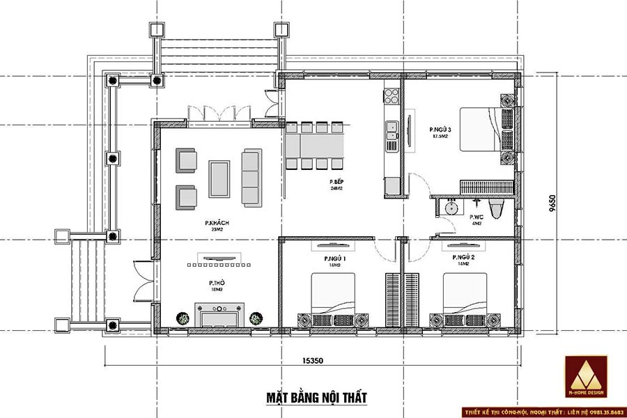 mẫu nhà cấp 4 mái thái 8x15m