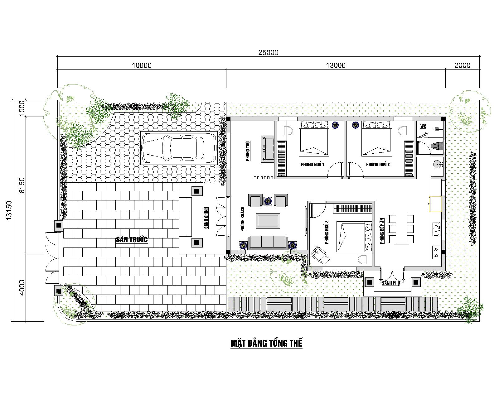 Mặt bằng công năng sửa dụng nhà mái thái 1 tầng 100m2